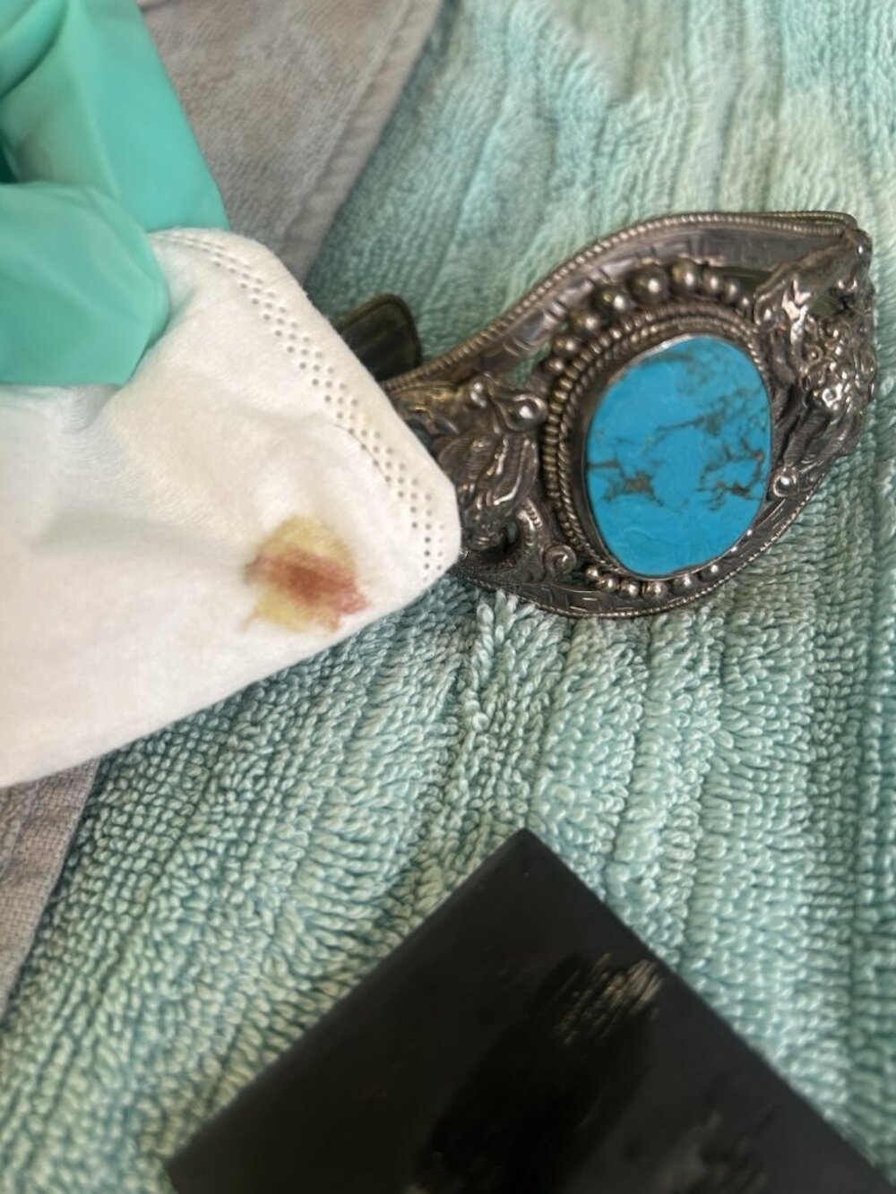 VTG Chinese Sterling Silver Dragon Turquoise Cuff Bracelet Western Blue Asian - Picture 14 of 16